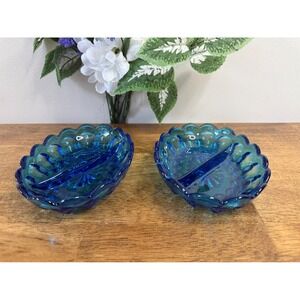 Vintage Anchor Hocking‎ Fairfield Blue Divided Glass Dishes Set Cobalt MCM Decor